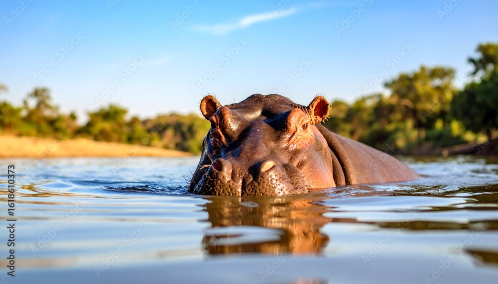 Fototapeta premium Hippopotamus in a tranquil river scene