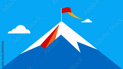 Mountain with a Blue Sky and a Hang Glider Launching into the Air