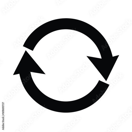 Rotating Arrows Circle Symbol in Black and White Silhouette