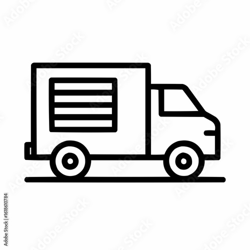 Delivery Truck. Box truck with cab and cargo area. Side roll-up door indicated