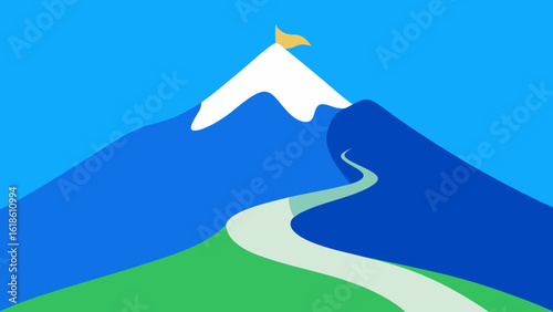 Mountain with a Blue Sky and a Trail Winding Up Majestic Adventure