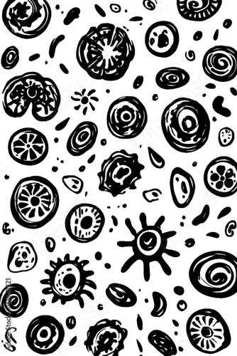 Abstract marine pattern with flotsam icons in black on white background for retro design