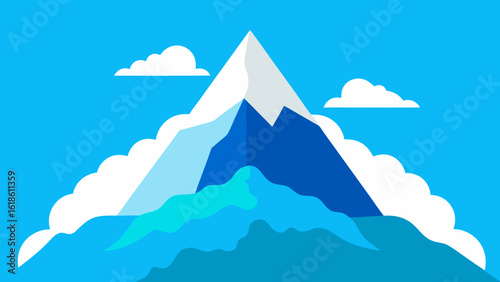 Mountain Peak in the Clouds with a Blue Sky Majestic Alpine View