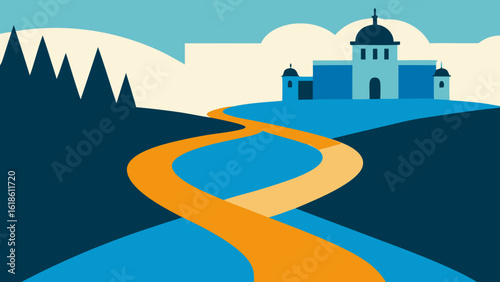 River Flowing Through a City with Historic Buildings Classic Urban View