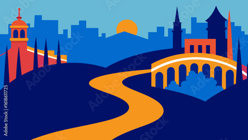 River Flowing Through a City with Bridges Lit Up at Night Beautiful