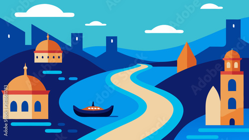River Flowing Through a City with Tourist Boats Exploring Urban Views
