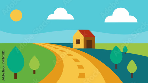 Small Home on a Road with a Field of Soybeans Peaceful Rural Agriculture