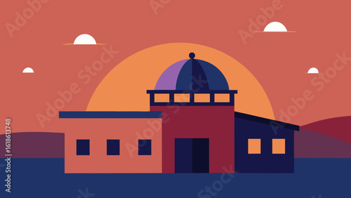 School Building with an Observatory on its Roof Catching Starlight