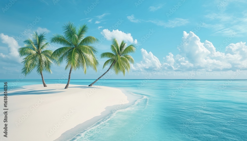 Fototapeta premium Tropical Paradise: Stunning Summer Scene On Paradise Island Beach. Luxury Destination In Maldives For Relaxation And Natural Beauty.