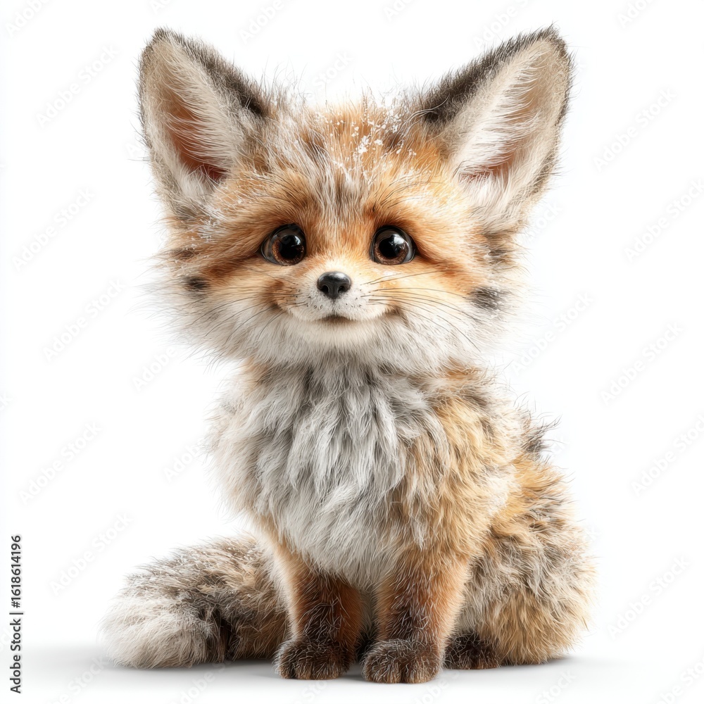 Fototapeta premium Adorable Baby Fox Cub Smiling on White Background