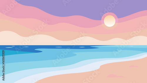 Tranquil Sea Beach with Calm Waves Under Pastel Colored Sky
