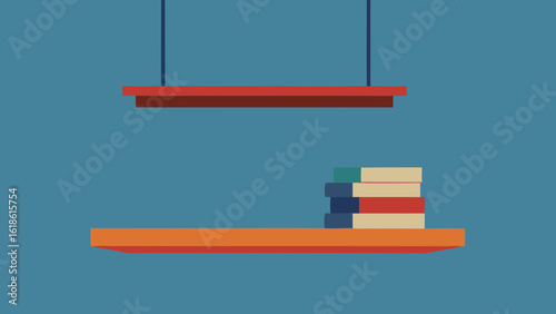 Modern Single Empty Bookshelf Suspended from Ceiling Minimalist Design