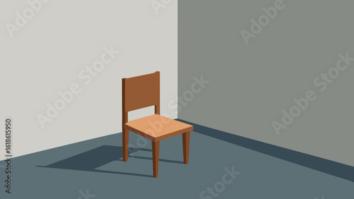 Solitary Empty Wooden Chair in Quiet Room Corner Simplicity