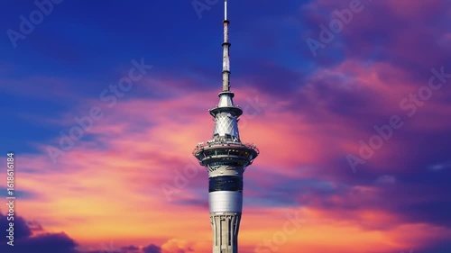 Sky-high tower at sunset