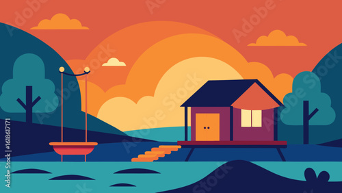 Cozy Small House by River with Relaxing Porch Swing at Sunset