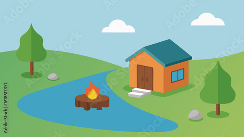 Cozy Small House by River with Inviting Stone Patio and Fire Pit