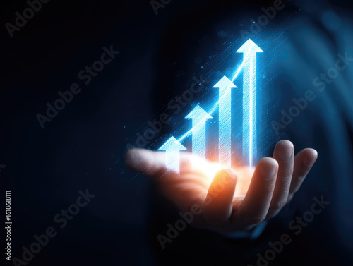 Business growth strategies digital environment infographic visualization financial analysis hand-viewpoint data-driven insights for success