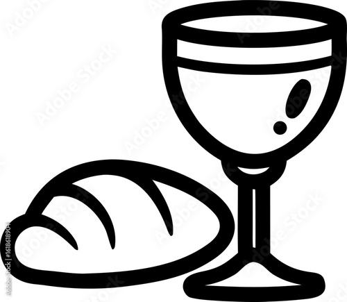 Chalice with Bread and Wine Icon Line Art Vector Illustration