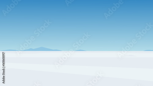 Icy vast flat plain of snow stretching to a hazy horizon winter