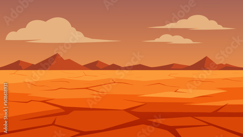 Desolate vast flat landscape of cracked mud arid dry environment