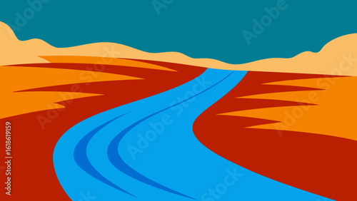 Dynamic view of a distant powerful tidal bore on a river natural