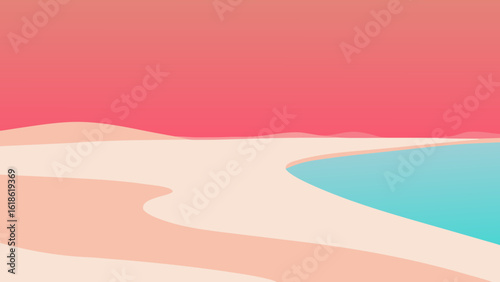 Beautiful wide empty beach with fine pink hued sand unique landscape