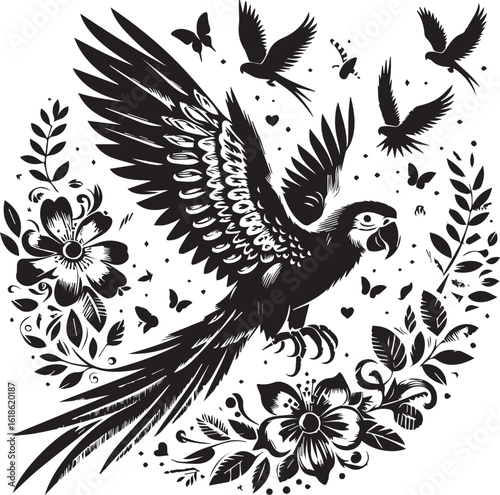 Bird Parrot Logo Vector Black Silhouette Illustration
