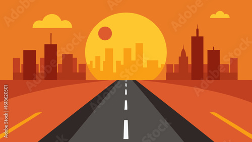Green city road with a bicycle lane at sunrise promoting eco friendly