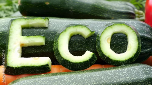 Zucchini slices form the word 