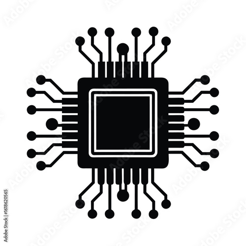Central Processing Unit Black Silhouette on White Background
