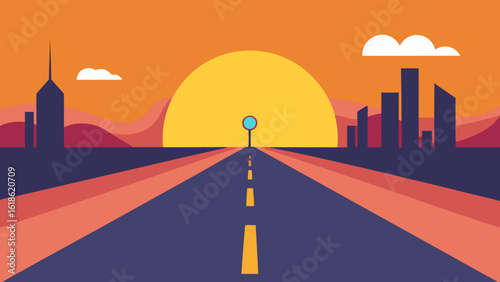 Vibrant city road with a public art installation at sunrise creative view