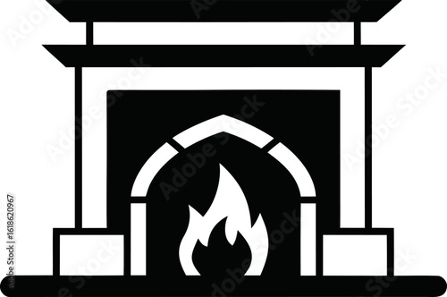 Fireplace with Mantle Icon Line Art Vector Illustration