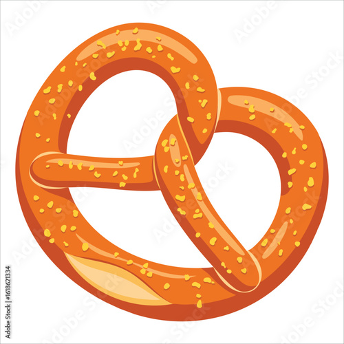 Freshly baked pretzel knotted bread with coarse salt isolated on white background representing German cuisine and Oktoberfest celebrations