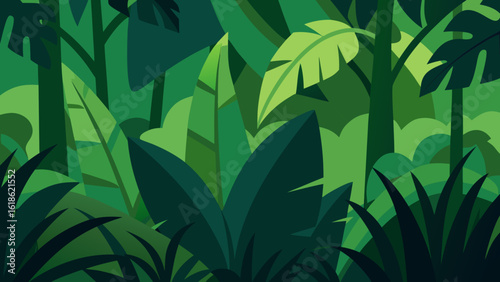 Dense Jungle with Large Waxy Leaves Nature Scene