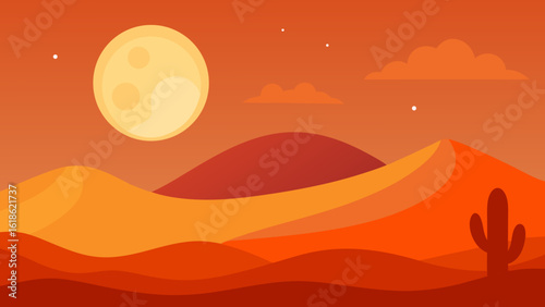 Desert with Full Moon Rising as Sun Sets Nature Sky