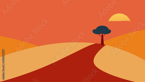 Desert Road with Single Resilient Tree Nature Scene