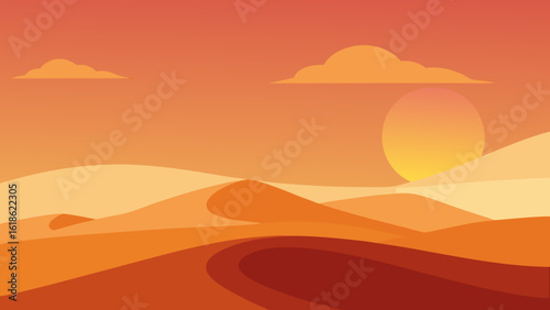 Desert with Sandstorm Approaching at Sunset Nature