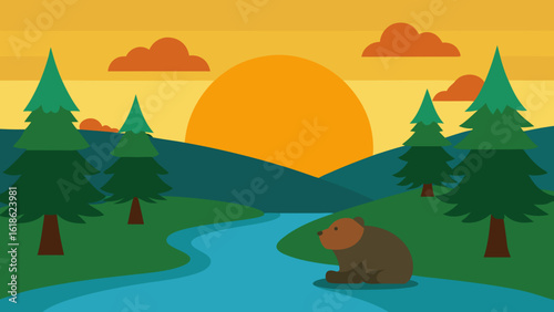 Beaver Lodge at Forest River Sunrise Wildlife Nature Scene