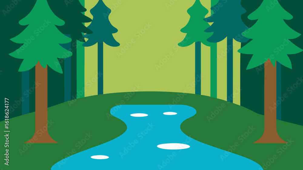 Fototapeta premium Serene Forest with a River and a Small Tranquil Pool