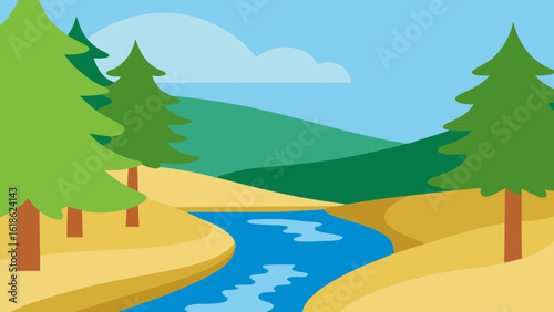 Serene Forest with a River and a Small Sandy Beach