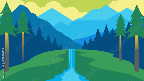 Serene Forest with a River and the Soothing Sound of a Waterfall
