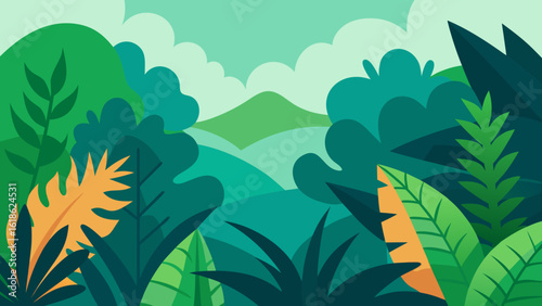 Vibrant Landscape of Giant Lush Overlapping Jungle Leaves