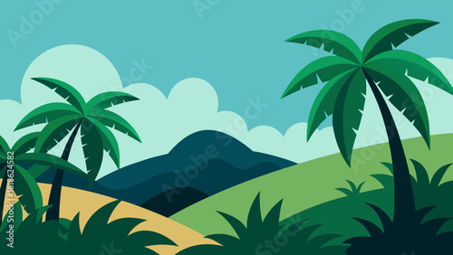 Vibrant Landscape of Giant Lush Overlapping Palm Fronds
