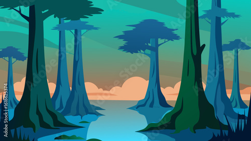 Ancient Landscape of Towering Cypress Trees in a Swamp