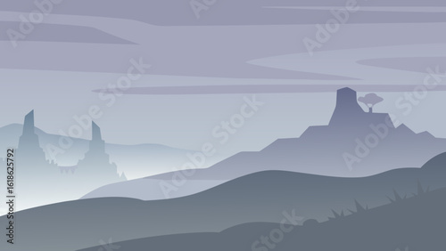 Mysterious Landscape Shrouded in Thick Low Lying Fog