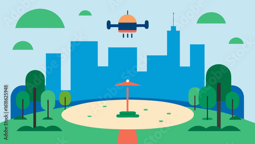 Modern City Park Featuring a Designated Area for Flying Kites and Drones