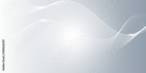 Gray and white abstract background with flowing particles. Digital future technology concept. vector illustration. EPS 10