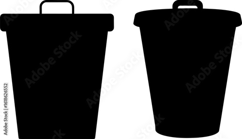 Black trash can set, Set of trash can, trash can collection, Vector of trash can, trash can silhouette, black trash can isolated on white background