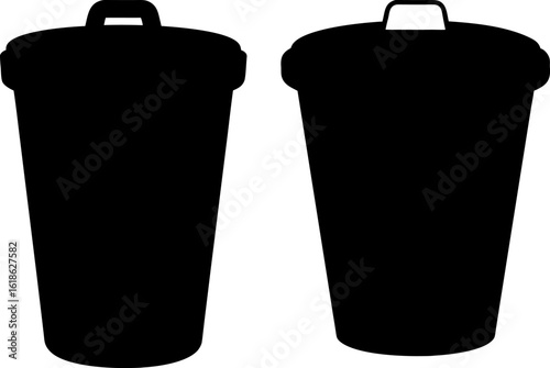 Black trash can set, Set of trash can, trash can collection, Vector of trash can, trash can silhouette, black trash can isolated on white background