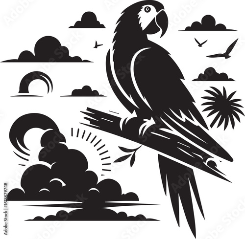 Bird Parrot Logo Vector Black Silhouette Illustration